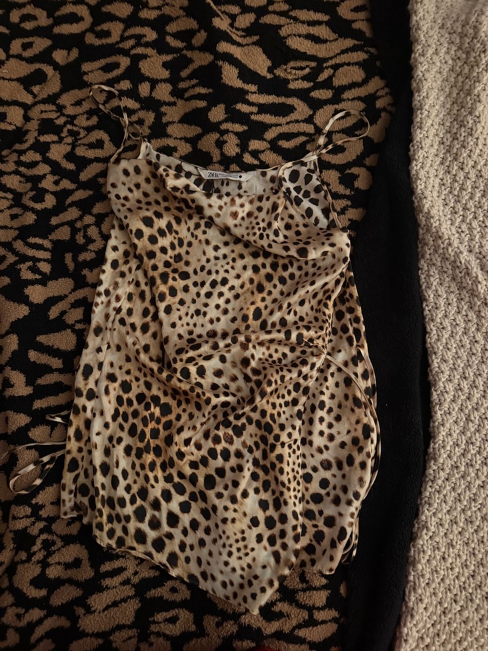 Zara Leopard Print Satin Cowl Neck Cami in Tan and Black